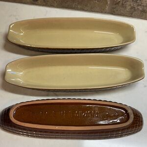 3 Vintage Brown and Cream Ceramic Corn Dishes made in Taiwan